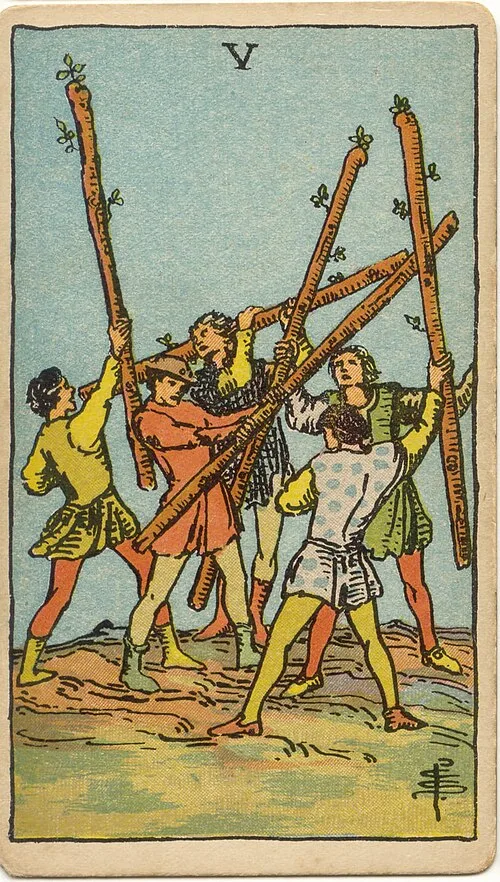 Tranh lá bài Năm Gậy (Five of Wands)