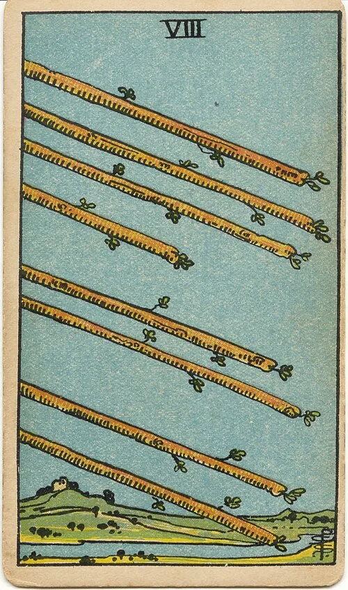 Tranh lá bài Tám Gậy (Eight of Wands)