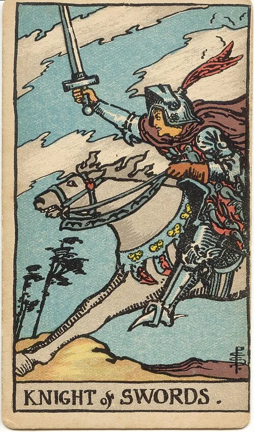 Tranh lá bài Kỵ Sĩ Kiếm (Knight of Swords)