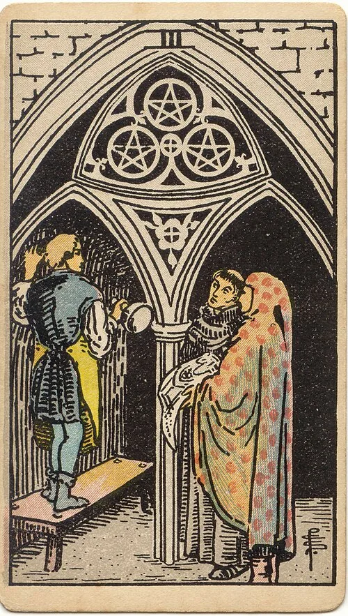 Tranh lá bài Ba Tiền (Three of Pentacles)